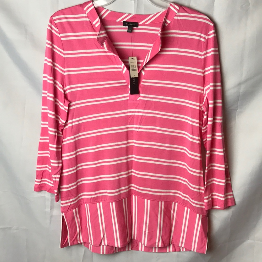 Talbots 3/4 sleeve top striped pink Size S NWT